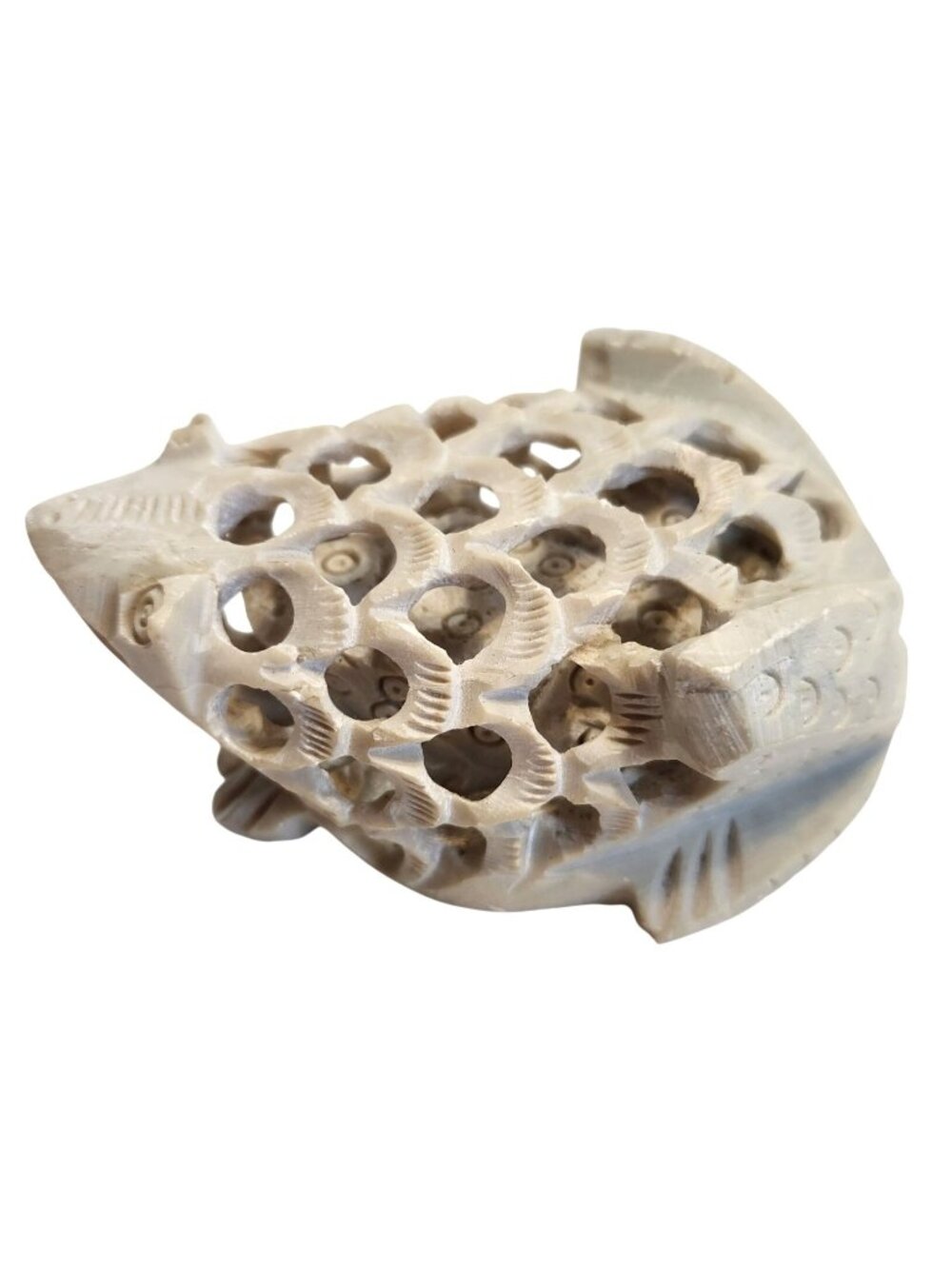 Hand-Carved Soapstone Frog Figurine With Intricate Jali Work & Baby Frog Inside